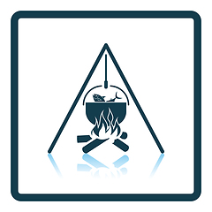 Image showing Icon of fire and fishing pot