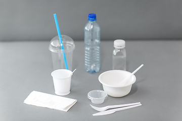 Image showing disposable plastic dishes on table