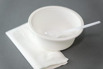 Image showing disposable plastic plate with spoon and napkin