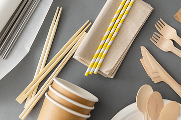 Image showing disposable dishes of paper and wood