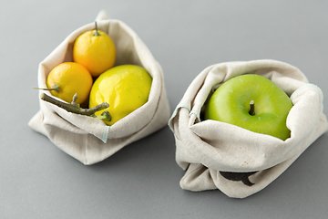 Image showing fruits in reusable canvas bags for food shopping