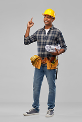 Image showing happy indian builder in helmet with tool belt