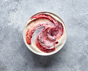 Image showing bowl of yogurt with jam