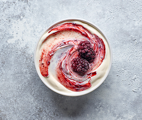 Image showing bowl of yogurt with jam