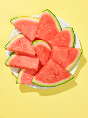 Image showing watermelon slices on white plate