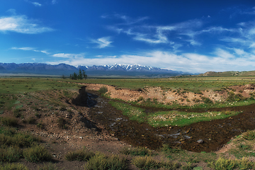 Image showing Panorama of Altai mountains with river