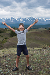 Image showing Teen boy on he the Altai Mountains