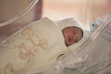 Image showing newborn baby sleeping in bed at hospital