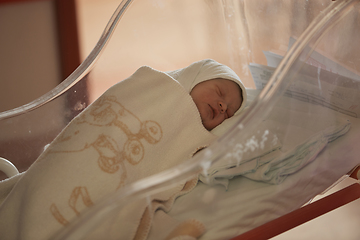 Image showing newborn baby sleeping in bed at hospital