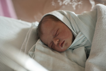 Image showing newborn baby sleeping in bed at hospital