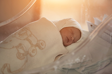 Image showing newborn baby sleeping in bed at hospital