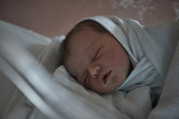 Image showing newborn baby sleeping in bed at hospital