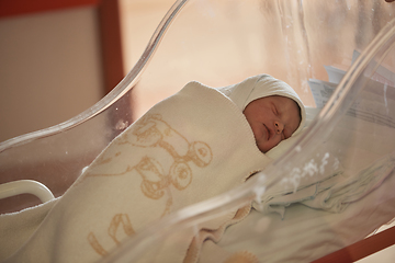 Image showing newborn baby sleeping in bed at hospital