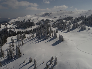 Image showing sunny winter day with fresh snow in ski resort