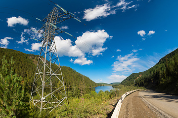 Image showing Power line in summer mountain