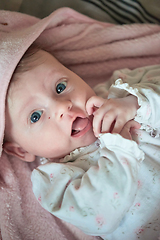 Image showing happy newborn little baby smilling