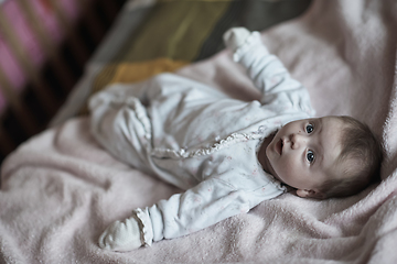 Image showing happy newborn little baby smilling