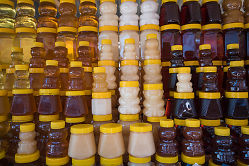Image showing A lot of jars with natural organic honey