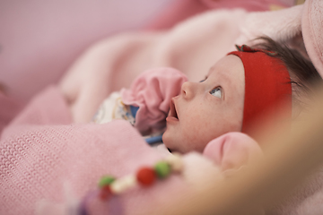 Image showing happy newborn little baby smilling