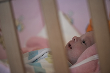 Image showing happy newborn little baby smilling