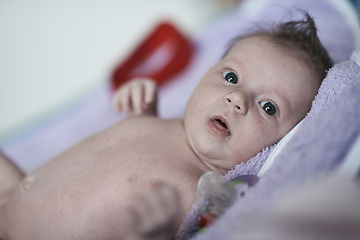 Image showing happy newborn little baby smilling