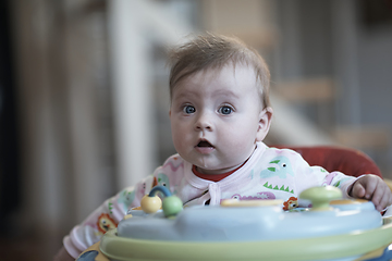 Image showing baby learning to walk in walker