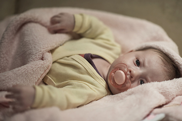 Image showing happy newborn little baby smilling