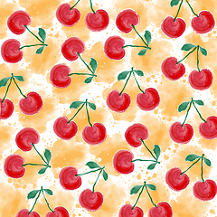 Image showing watercolor summer background with cherries