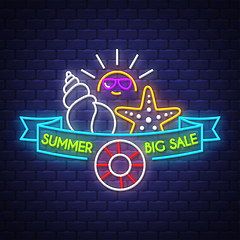 Image showing Summer sale banner. Neon sign lettering