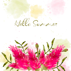 Image showing Hello summer. Watercolor banner with flowers