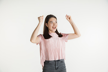 Image showing Beautiful girl\'s half-length portrait on white studio background