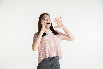 Image showing Beautiful girl\'s half-length portrait on white studio background