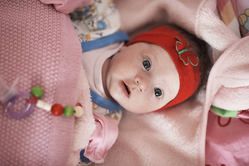 Image showing happy newborn little baby smilling