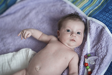 Image showing happy newborn little baby smilling