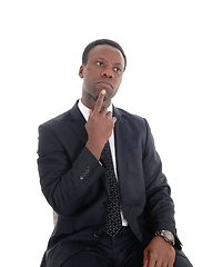 Image showing African business man thinking