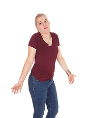 Image showing Woman gesturing she dos not know