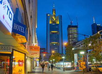 Image showing Evening Frankfurt cityscape, shopping street