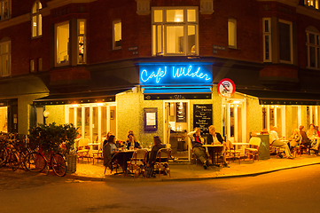 Image showing People street restaurant night Copenhagen