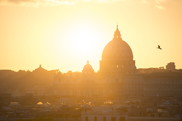 Image showing Skyline Rome Peter Basilica sunset