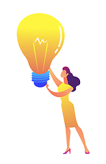 Image showing Businesswoman holding a big bulb light in her hands vector illustration.