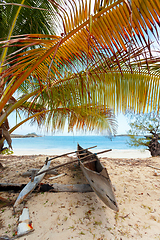 Image showing abandoned boat in sandy beach in madagascar