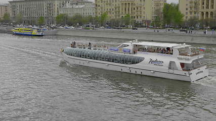 Image showing MOSCOW - MAY 7: embankment Navigation on the Moscow river, on May 7, 2017 in Moscow, Russia.
