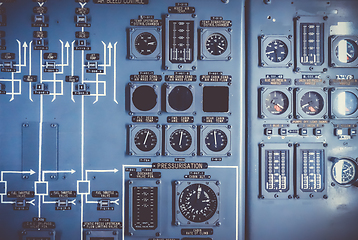 Image showing Old airplane control panel in cockpit