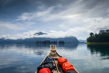 Image showing Canoe trip on Cheow Lan Lake, Khao Sok, Thailand