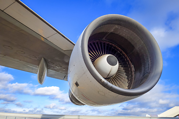 Image showing Airplane engine and wing