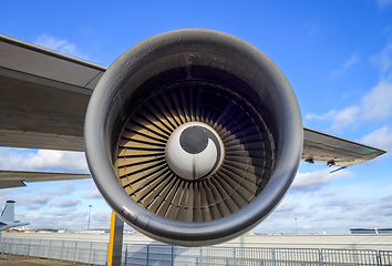 Image showing Airplane engine and wing