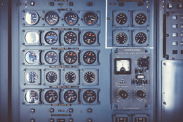 Image showing Old airplane control panel in cockpit