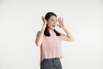 Image showing Beautiful girl\'s half-length portrait on white studio background