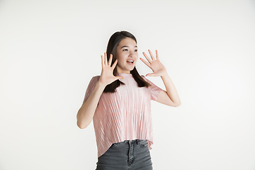 Image showing Beautiful girl\'s half-length portrait on white studio background