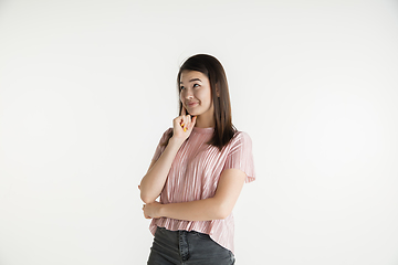 Image showing Beautiful girl\'s half-length portrait on white studio background